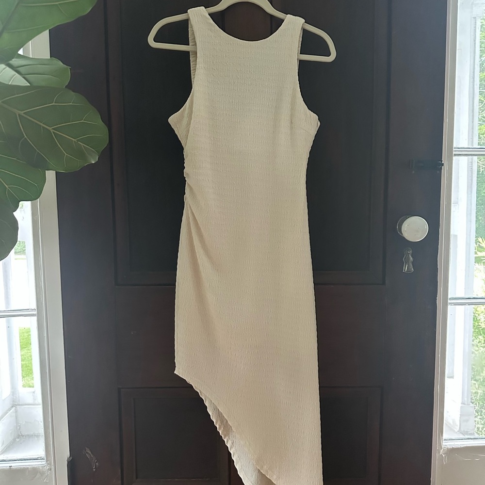 White Asymmetrical Halter Sheath Dress